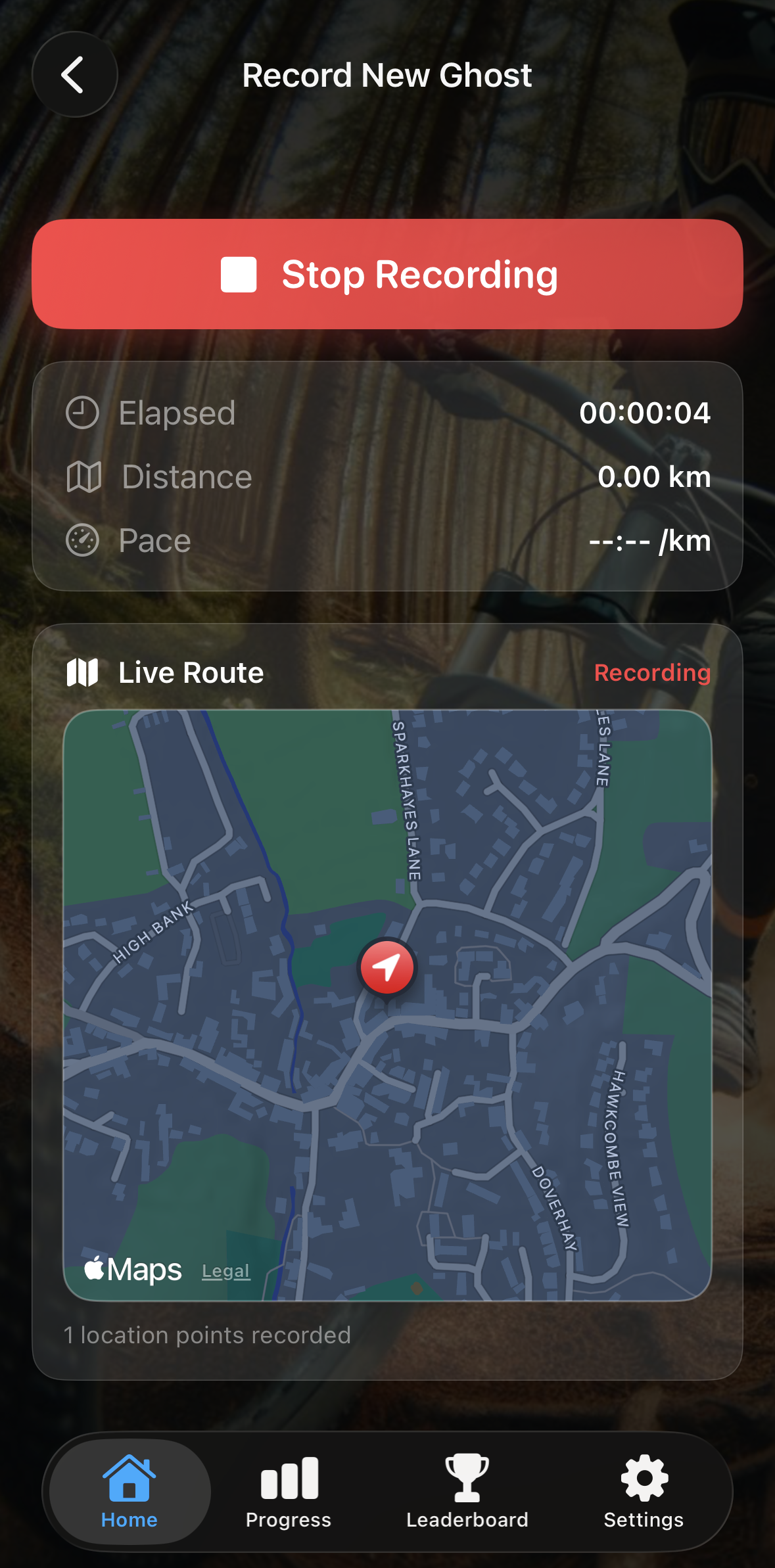 Recording a new ghost — Stop Recording button and live map